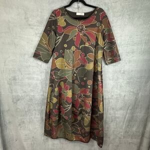 AMICI Dress Womens Medium Green Floral Glitter Maxi Oversized Lagenlook Artsy